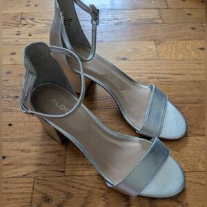 Aldo Metallic Silver Block Heel Sandals